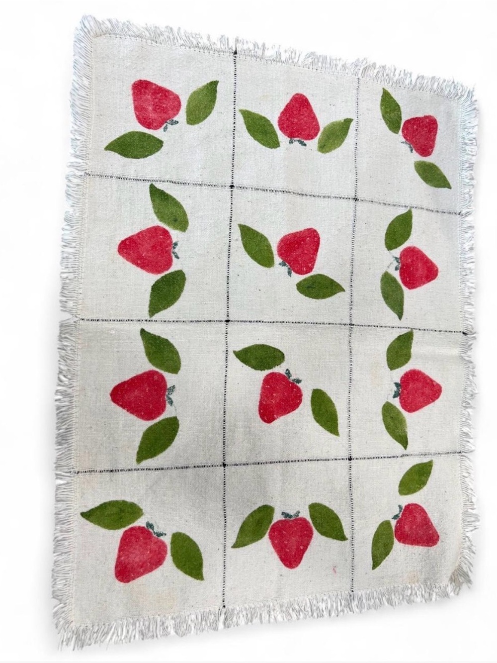 Set of 4 Vintage 70’s Hand-Stamped Strawberry Placemats
